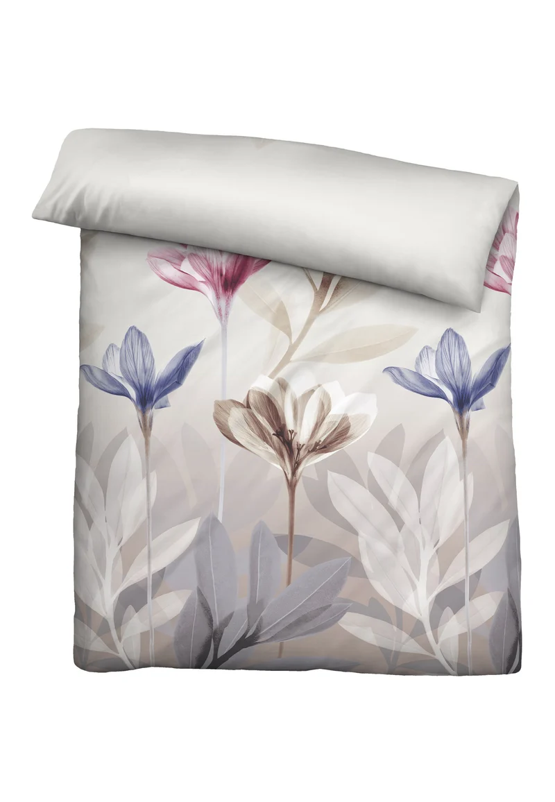 biberna Seersucker Bettwäsche Blume – Taupe (0025008)