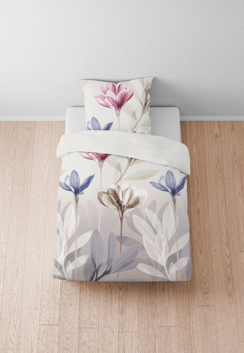biberna Seersucker Bettwäsche Blume – Taupe (0025008)