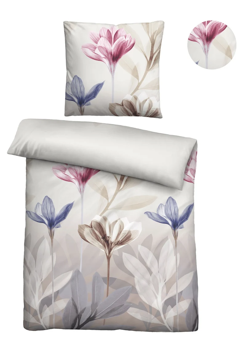 biberna Seersucker Bettwäsche Blume – Taupe (0025008)