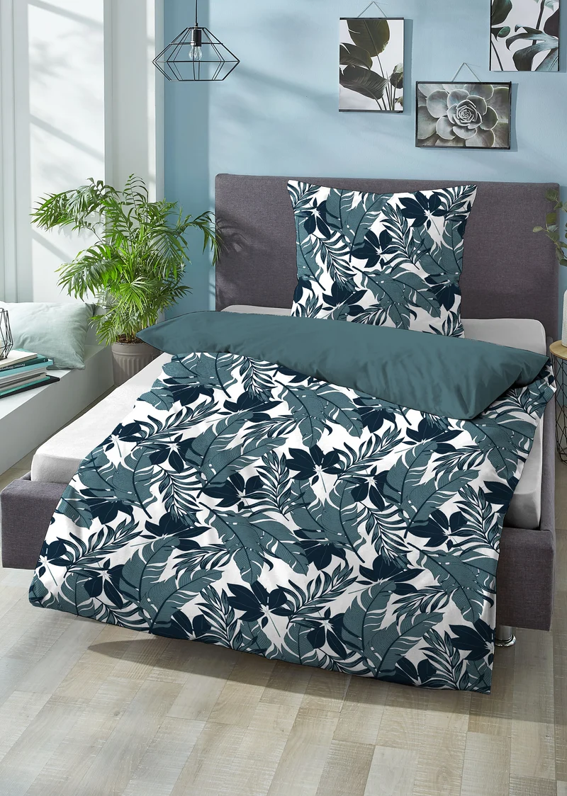 Castell Baumwoll Satin Bettwäsche Jungle – Marine (0600883)