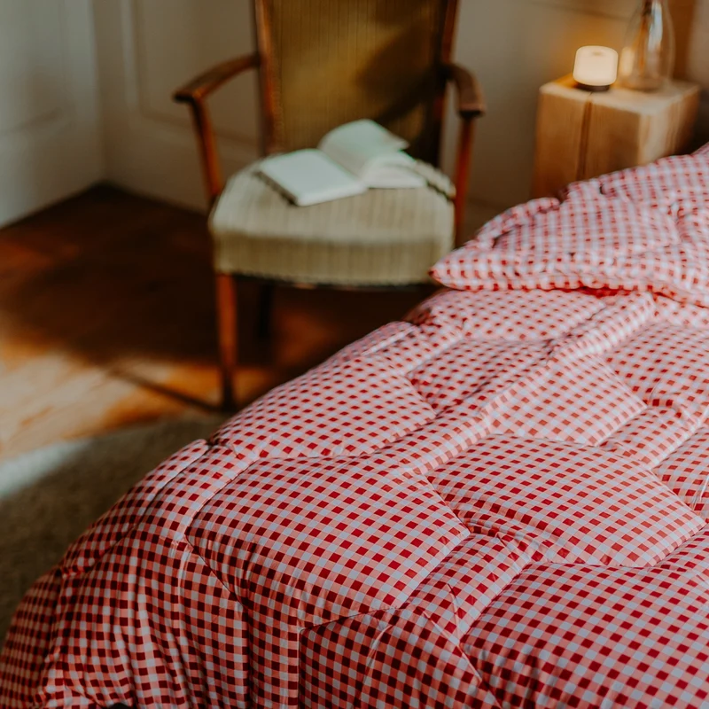 Wasbaar All Season Dekbed | Katoen Satijn | Gingham Burgundy