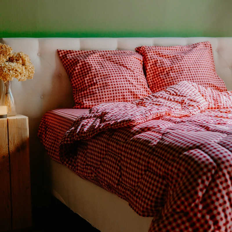 Wasbaar All Season Dekbed | Katoen Satijn | Gingham Burgundy