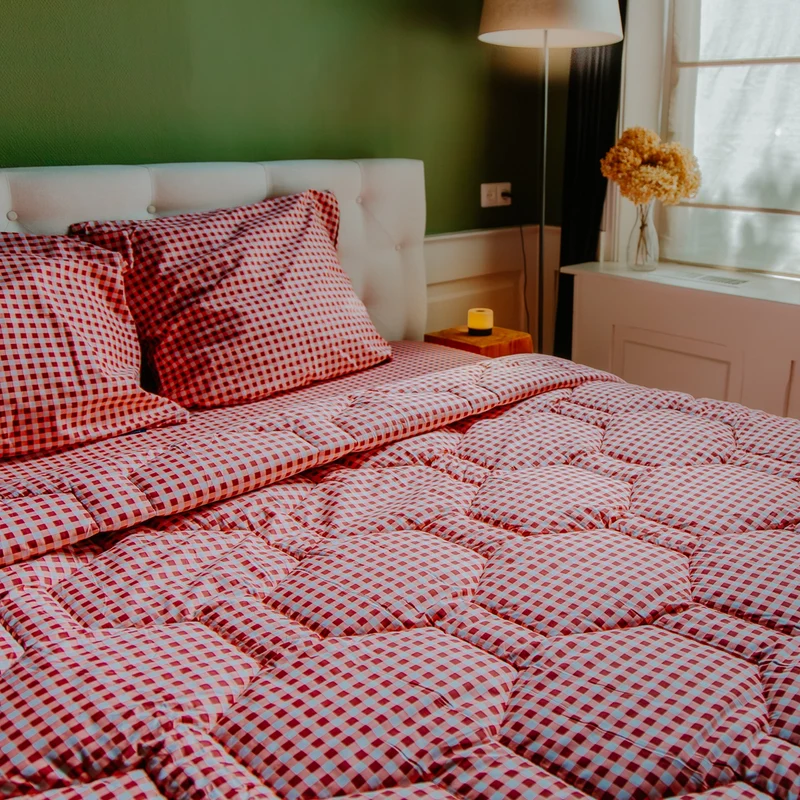 Wasbaar All Season Dekbed | Katoen Satijn | Gingham Burgundy
