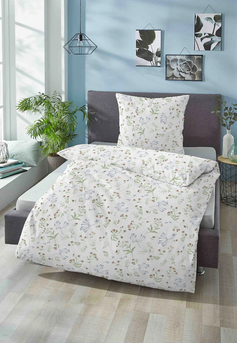 Castell Baumwoll Renforce Bettwäsche Blume Allover – Weiss (0040790)