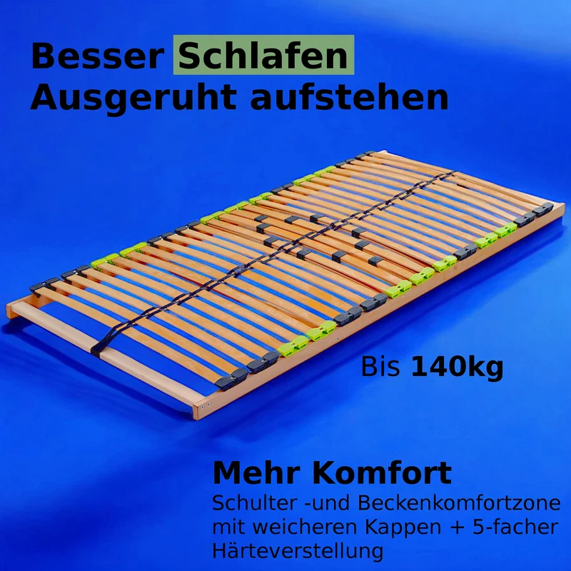 Basic Lattenrost 140x200 cm, aus Buchenholz, 7 Zonen mit Härteverstellung