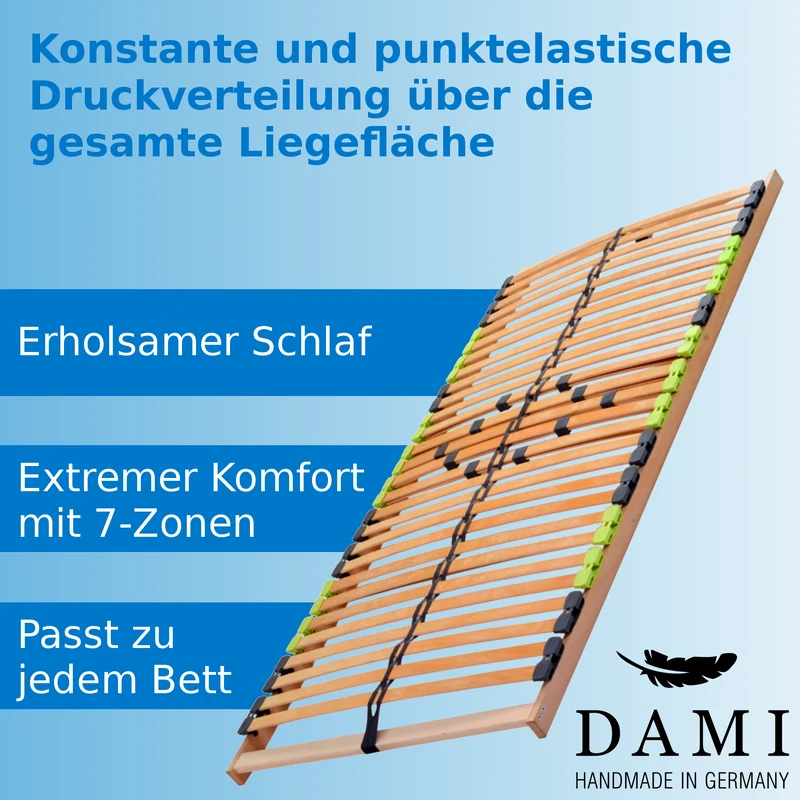 Basic Lattenrost 100x200 cm, aus Buchenholz, 7 Zonen mit Härteverstellung, Kopfteil verstellbar