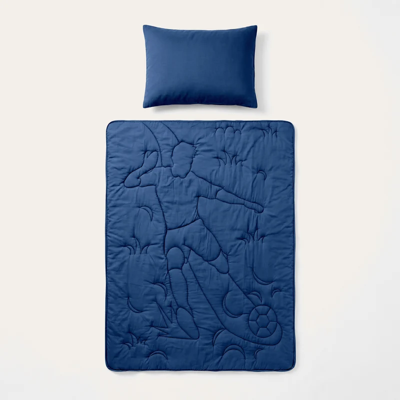 Wasbaar Kids All Season Dekbed | Voetbal schot | Navy | Met Kussensloop