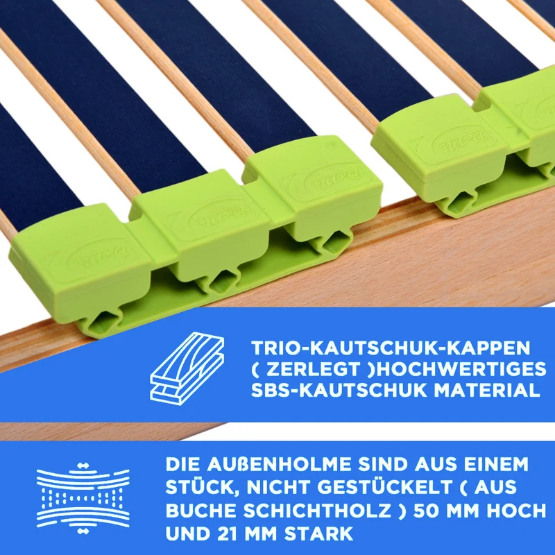 Relax Lattenrost 90x200 cm, Kopfteil verstellbar, aus Buchenholz, 7 Zonen mit Härteverstellung