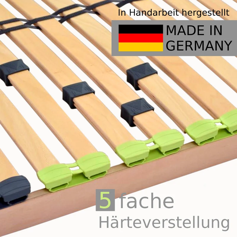 Basic Lattenrost 120x200 cm, aus Buchenholz, 7 Zonen mit Härteverstellung, Kopfteil verstellbar