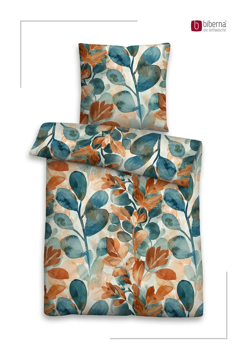 biberna Mako-Satin Bettwäsche Herbstblätter – Terra & Kitt (0617269)