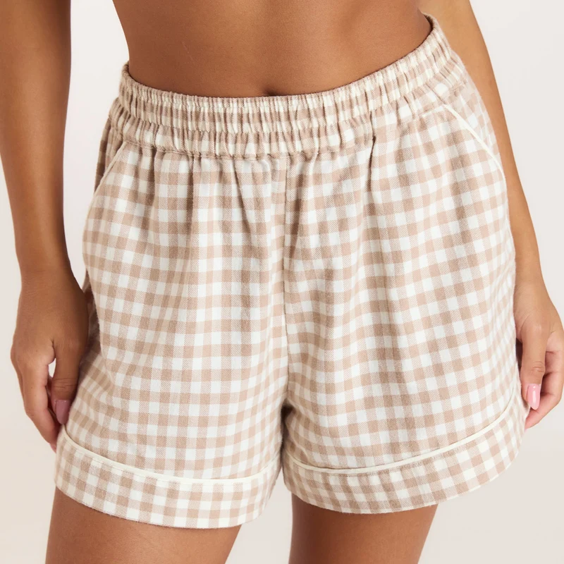 Gingham Pyjama Shorts - Beige