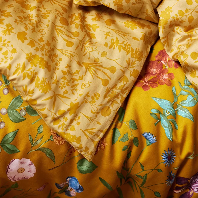 Essenza Marigold Flower Ochre Satin Bettwäschegarnitur