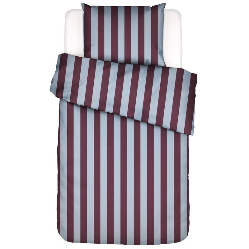 Essenza Minte Stripe Mauve Wine Ice Blue Satin Bettwäsche