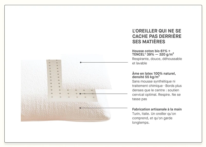 Oreiller en latex naturel carré