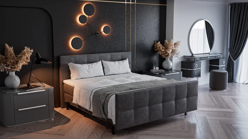 Premium Boxspringbett 160/180x200 oder 180x210 (auf Wunsch mit Motor), Kunstleder anthrazit, grau, grün, H2, H3