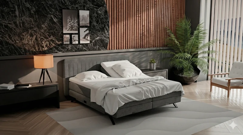 Boxspringbett BD1900 160/180x200 auf Wunsch mit Motor, Stoff beige, grau, grün