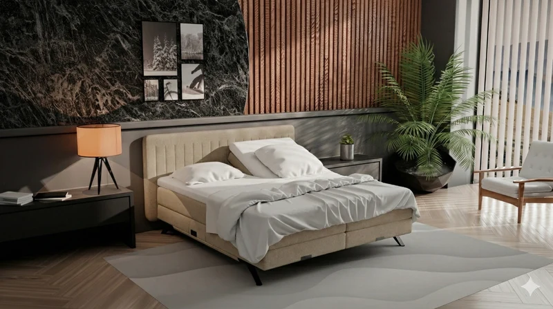 Boxspringbett BD1900 160/180x200 auf Wunsch mit Motor, Stoff beige, grau, grün
