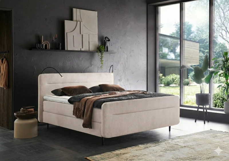 Boxspringbett (BD-3300), 160/180x200, 180x210, Stoff anthrazit, beige, grün, H2, H3