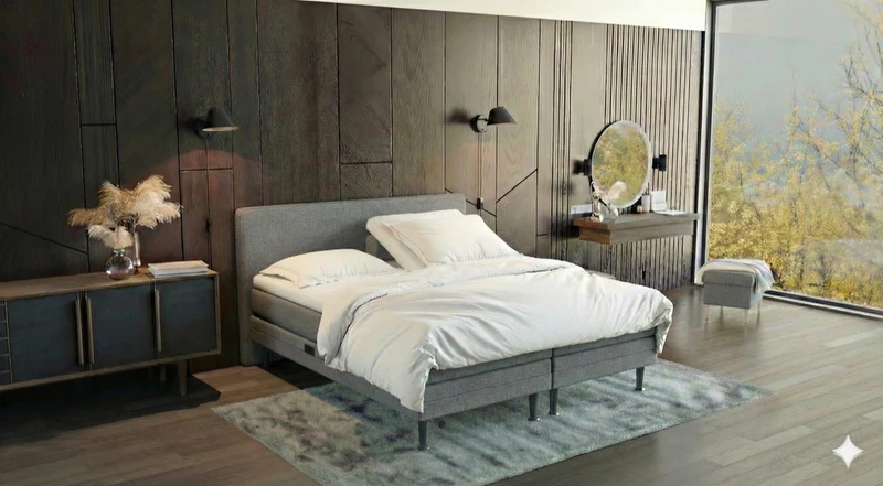 Boxspringbett (BD-350) 140/160/180x200, Stoff grau, anthrazit, beige, H2, H3, schnell lieferbar