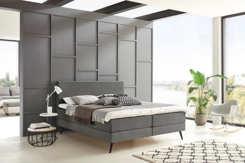 Boxspringbett (BD-450) 140/160/180x200, Stoff beige, anthrazit, H3, schnell lieferbar