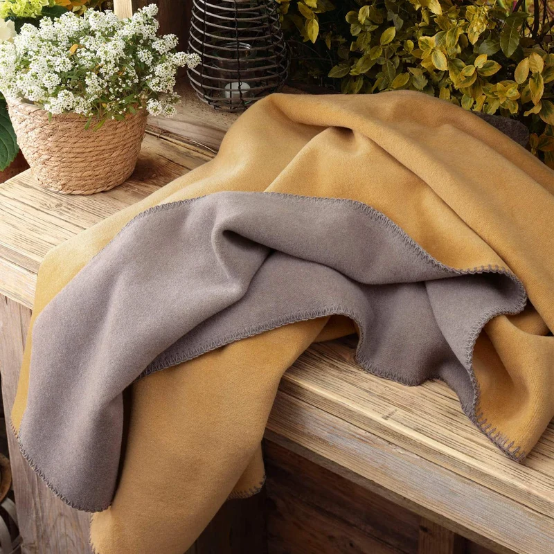 Biederlack Doubleface Honey-Taupe Uni Wohndecke