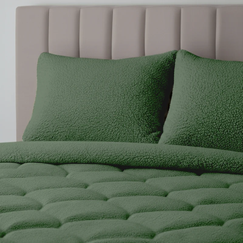 Wasbaar All Season Dekbed | Teddy Wave | Dark Green