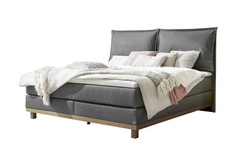 Terra Boxspringbett Anthrazit – Kissen-Kopfteil, Wendematratze H2/H3