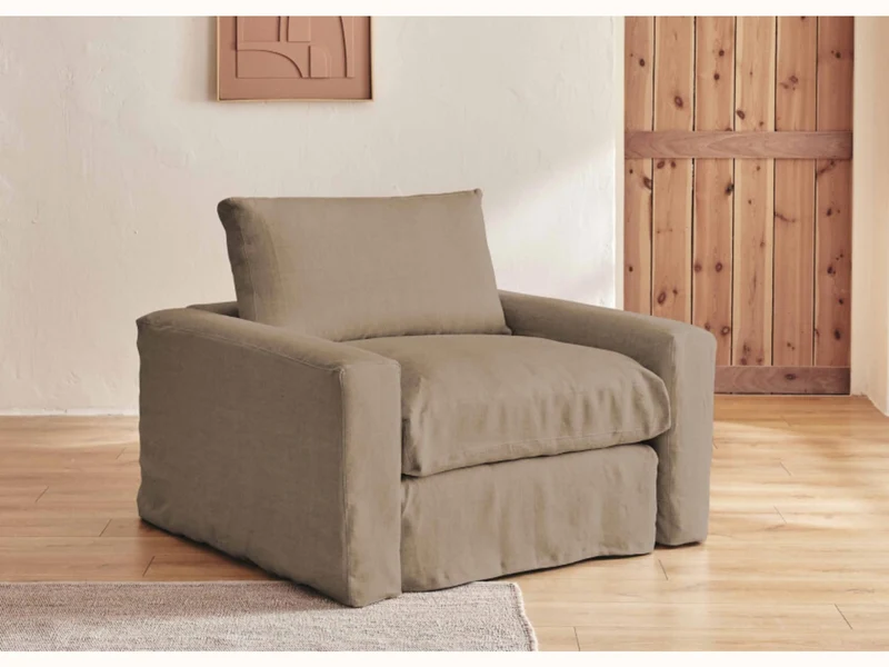 Fauteuil large en lin LENO - 80 cm