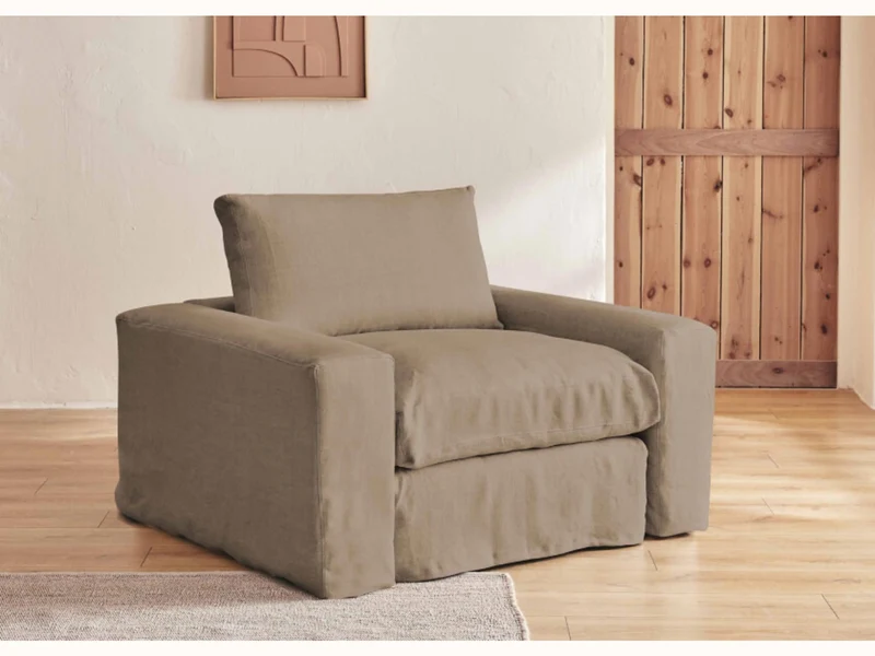 Fauteuil large en lin LENO - 80 cm