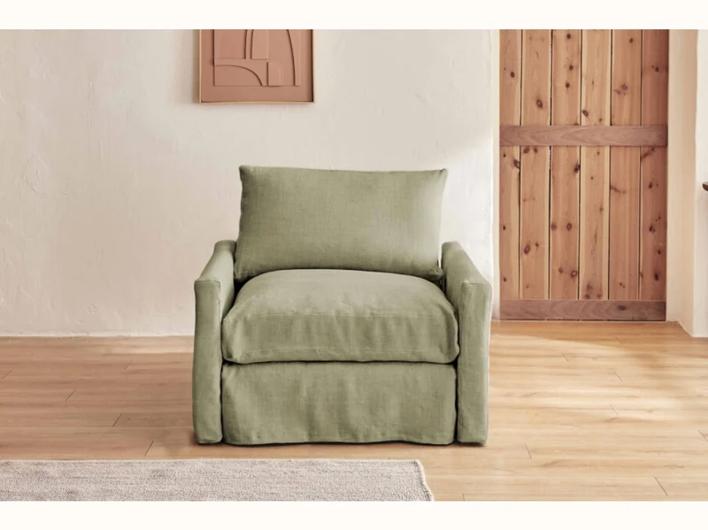 Fauteuil large en lin LENO - 80 cm