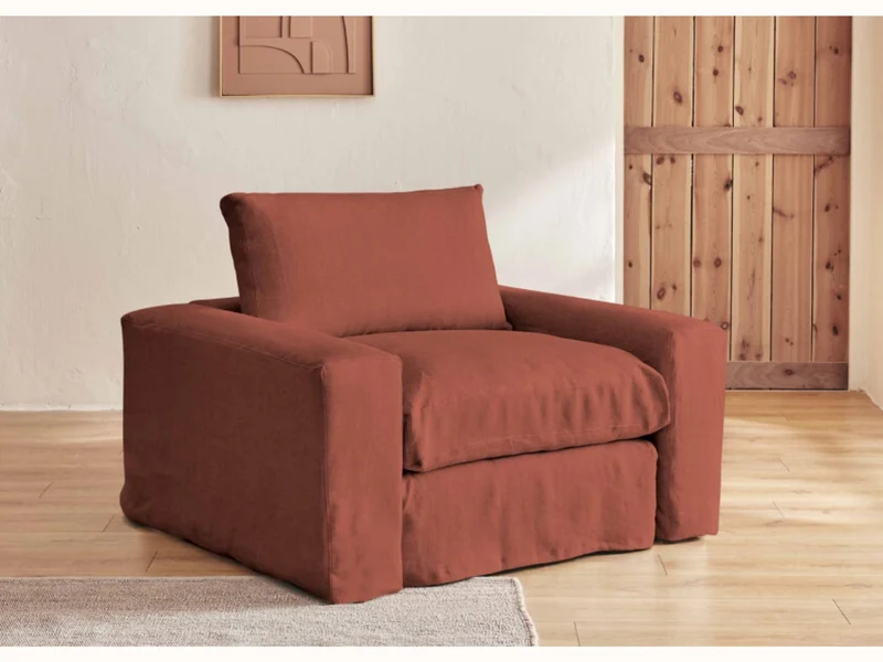 Fauteuil large en lin LENO - 80 cm