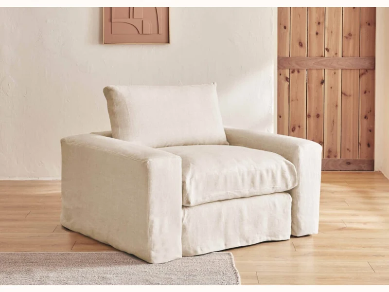Fauteuil large en lin LENO - 80 cm