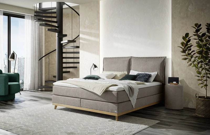 Cloud Boxspringbett Grau – gepolstertes Kopfteil, Wendematratze H2/H3