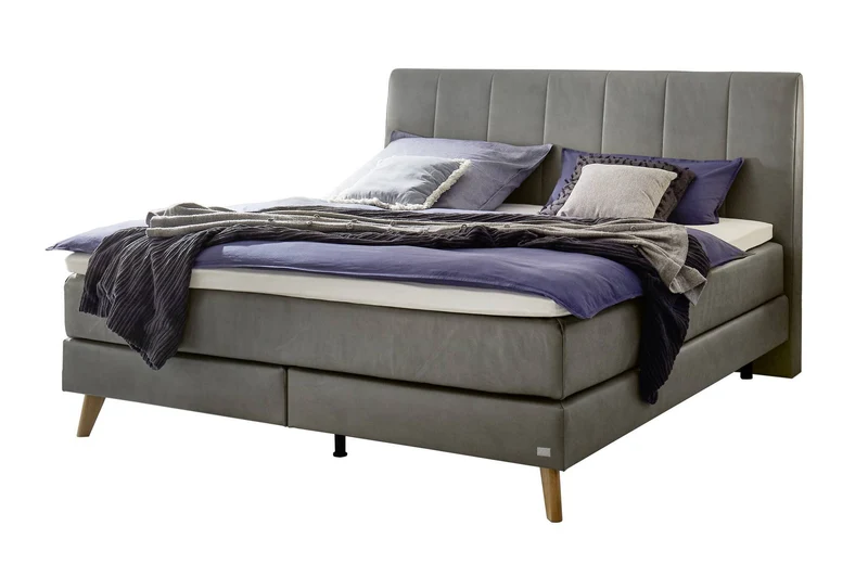 Levi Boxspringbett Anthrazit – gestepptes Kopfteil, Wendematratze H2/H3