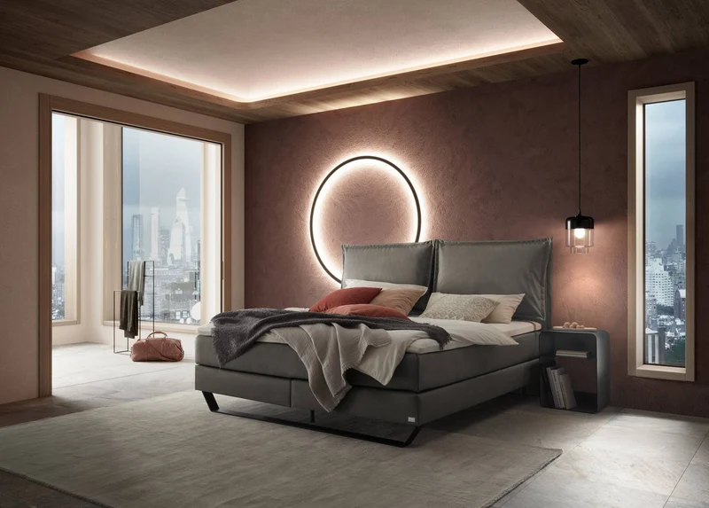 Sienna Boxspringbett Anthrazit – Kissen-Kopfteil, Wendematratze H2/H3