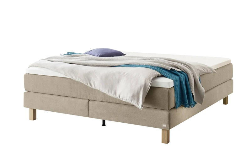 Base Boxspringbett Beige – ohne Kopfteil, Wendematratze H2/H3