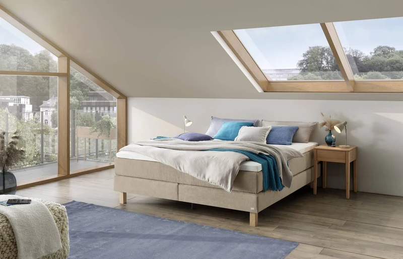 Base Boxspringbett Beige – ohne Kopfteil, Wendematratze H2/H3