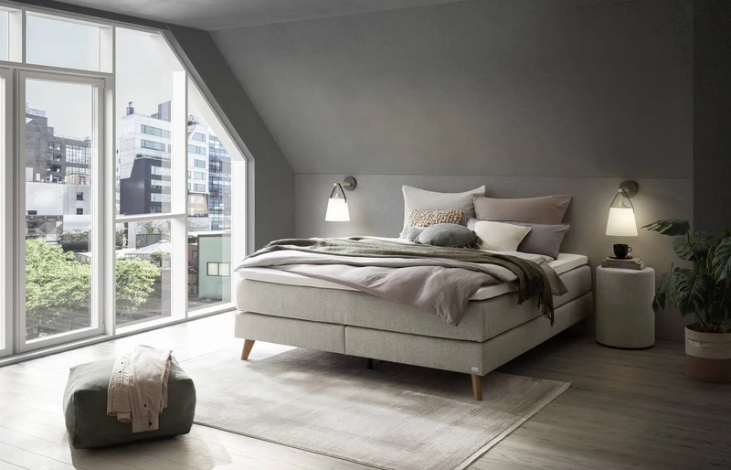 Pure Boxspringbett Hellgrau – ohne Kopfteil, Wendematratze H2/H3