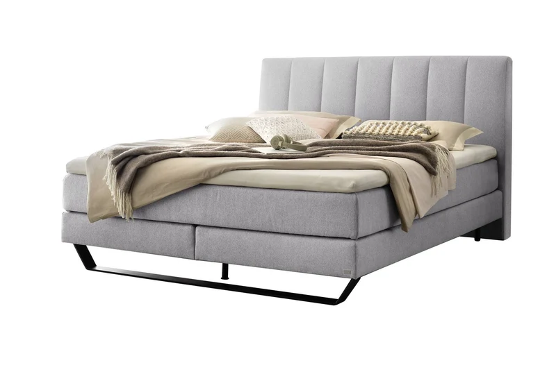 Lumea Boxspringbett Hellgrau – Kissen-Kopfteil, Wendematratze H2/H3