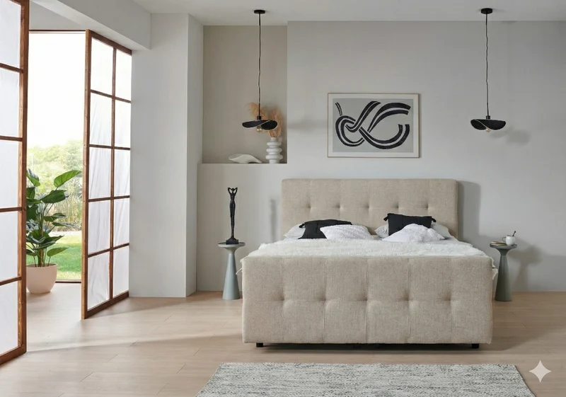 Boxspringbett BD-300 mit Bettkasten 140/160/180x200 Stoff grau/beige, H3, schnell lieferbar