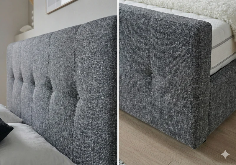 Boxspringbett BD-300 mit Bettkasten 140/160/180x200 Stoff grau/beige, H3, schnell lieferbar