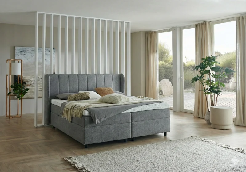 Boxspringbett BD-200, mit Bettkasten 140/160/180x200, Stoff beige & grau, H3, schnell lieferbar