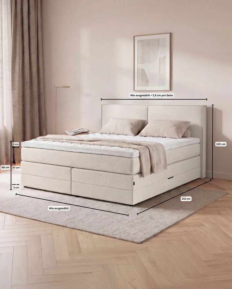 Boxspringbett River – mit Bettkasten oder elektrisch verstellbar