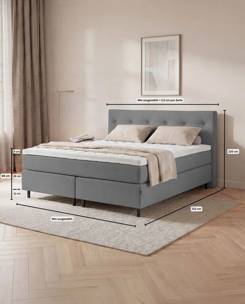 Boxspringbett Atla – mit Bettkasten oder elektrisch verstellbar