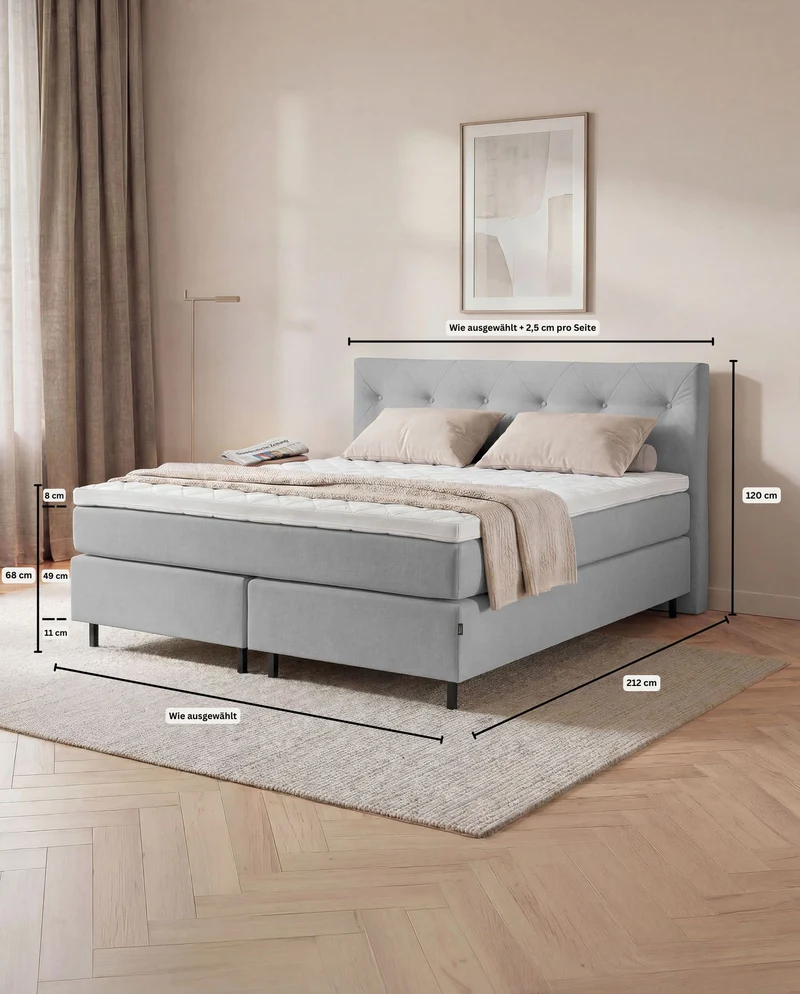 Boxspringbett Atla – mit Bettkasten oder elektrisch verstellbar