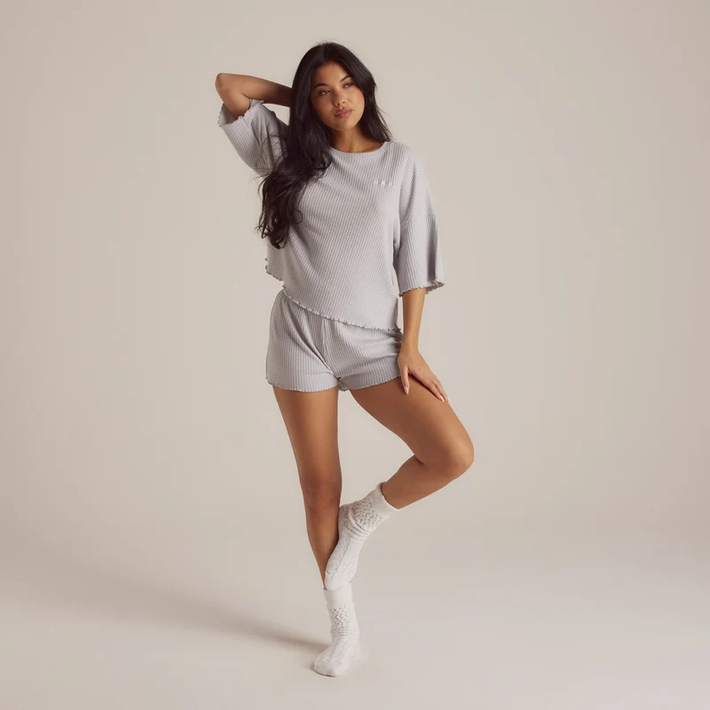 Soft Waffle Pyjama-Shorts - Eisgrau
