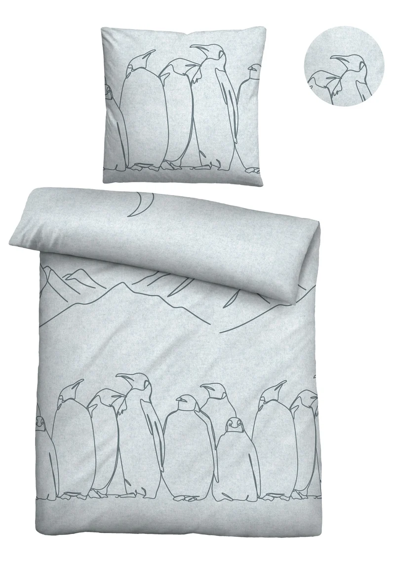 biberna Melange-Flanell Bettwäsche Pinguine – Ciel (0840530)