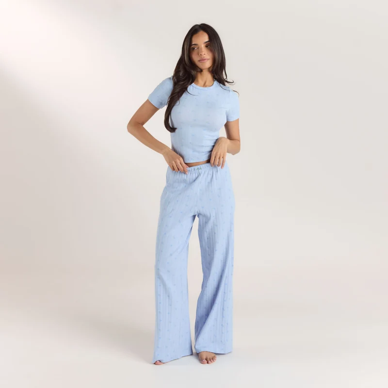 Pointelle Pyjama-Top - Florales Blau