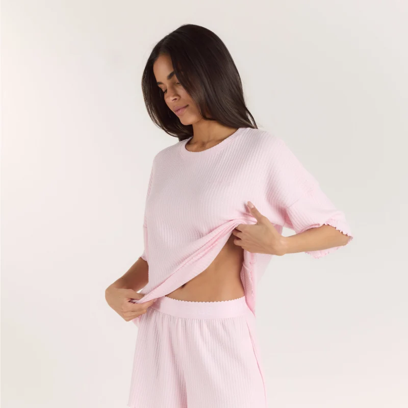Soft Waffle Pyjama-Top - Rosa