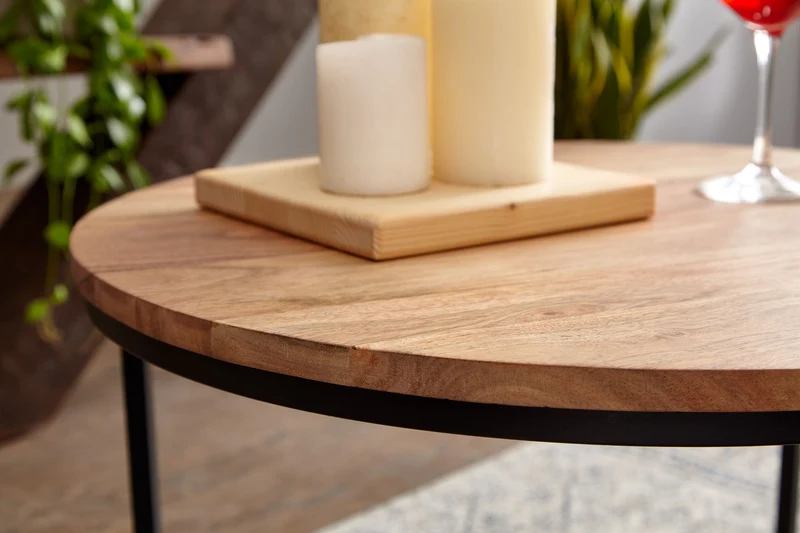 Couchtisch 60x60x38cm Akazie Massivholz Metall Rund Wohnzimmer